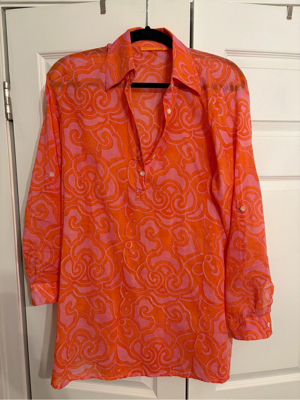 Oliphant 100% cotton Orange and Pink Swirl Button-Up